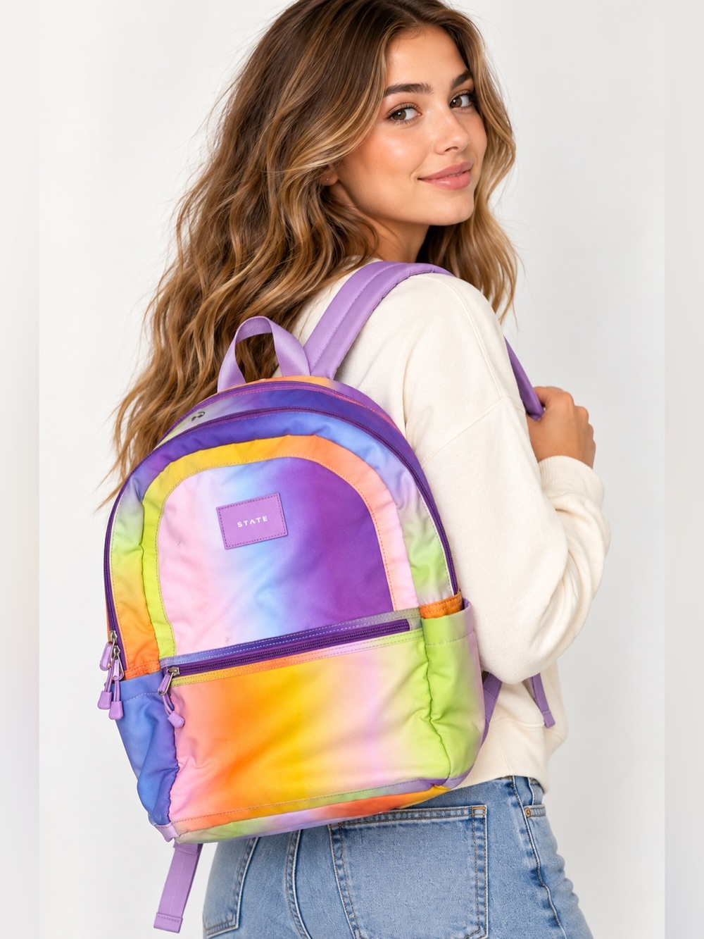 STATE Bags Rainbow Tie Dye Backpack Pastel Multicolor School Travel Bookbag